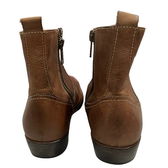 SAKS FIfth avenue Paris Brown leather booties 1” heel double zippers size 8 - Picture 3 of 7